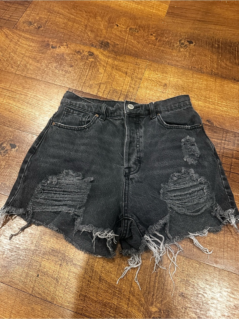 PacSun Black Distressed High-Rise Denim Shorts